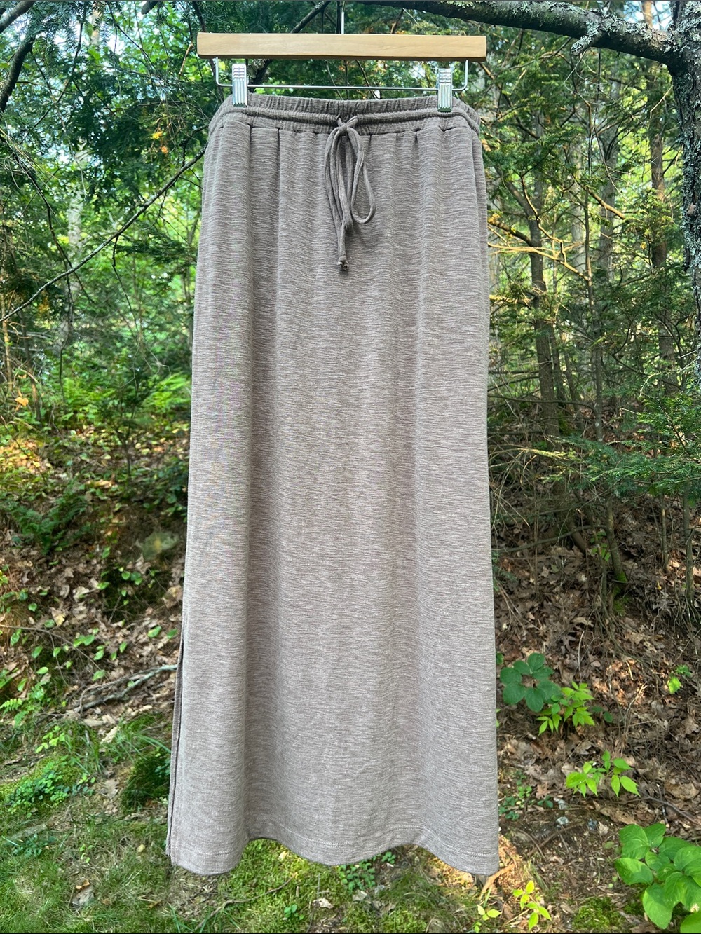 Nally and Millie Everyday Taupe Drawstring Maxi Skirt w/ Pockets